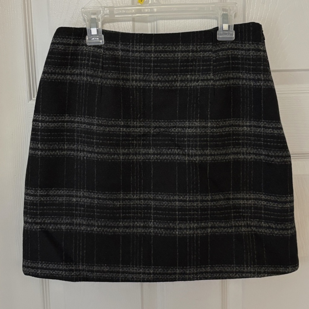 Classic Black Plaid Wool-Like A-Line Mini Skirt Size S Spring Fall High Waist